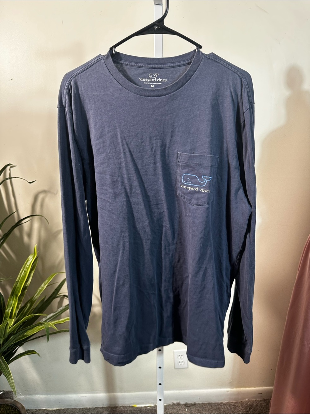 N34. Vineyard Vines Navy Long-Sleeve Pocket Tee with Whale Logo